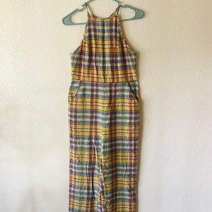 Urban Outfitter Yellow Linen Check Jumpsuit/romper